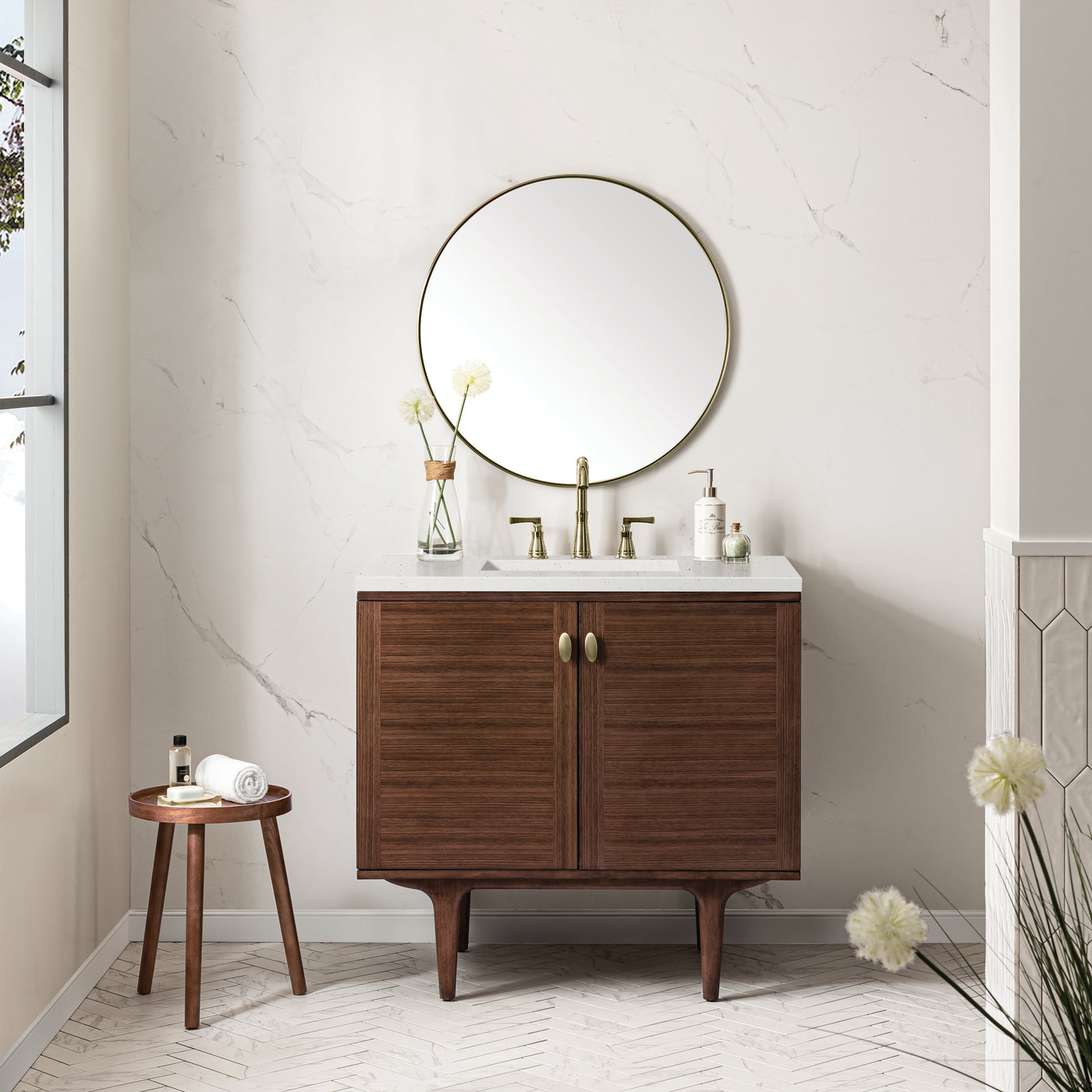 James Martin Amberly 36" Dual Mount Single Bathroom Vanity, Mid-Century Walnut, view 25