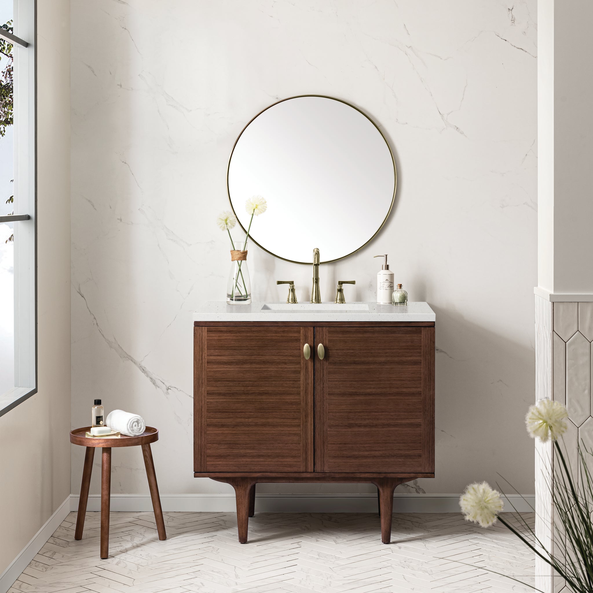 James Martin Amberly 36" Dual Mount Single Bathroom Vanity, Mid-Century Walnut, view 25