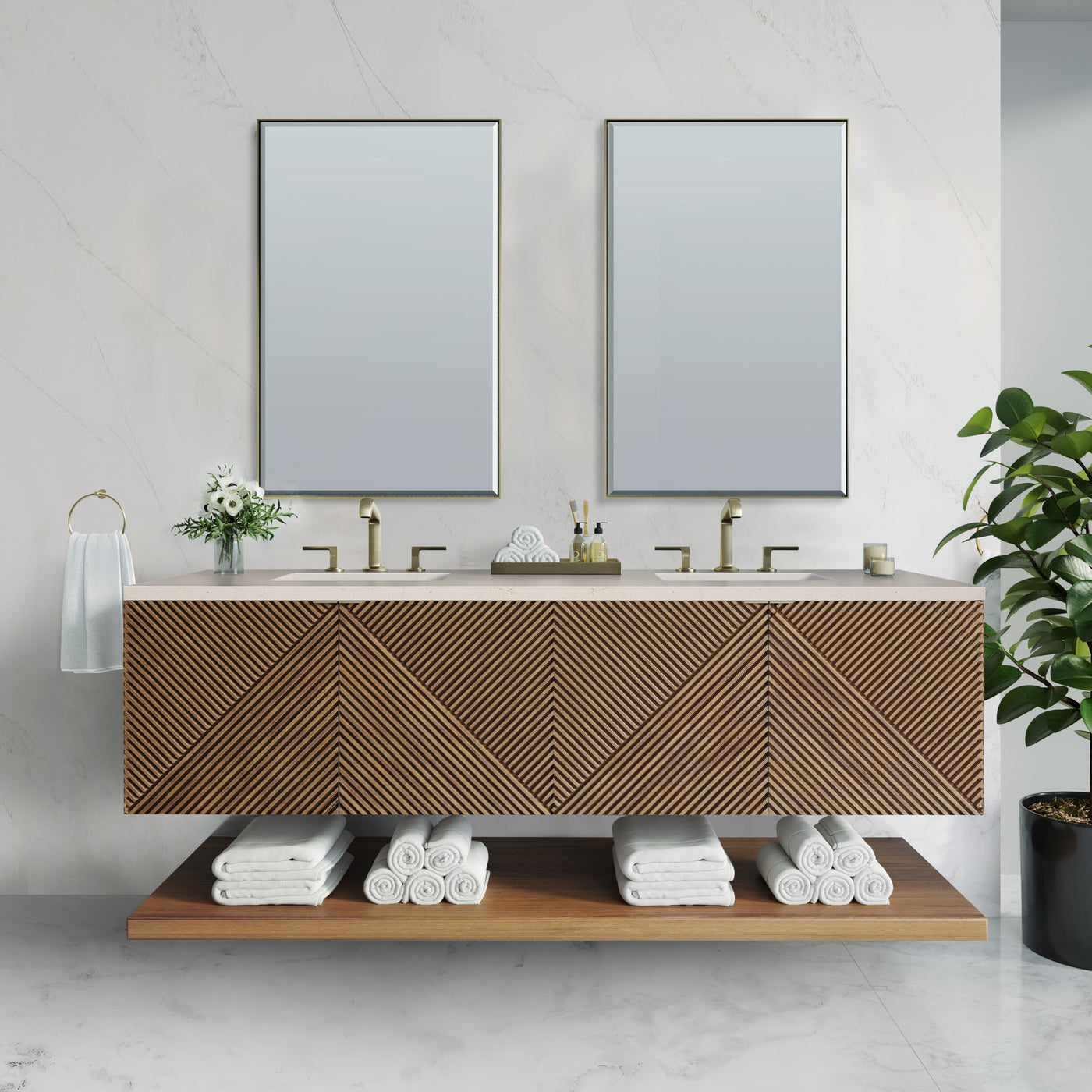 James Martin Marcello 72" Floating Double Bathroom Vanity, Chestnut, view 25