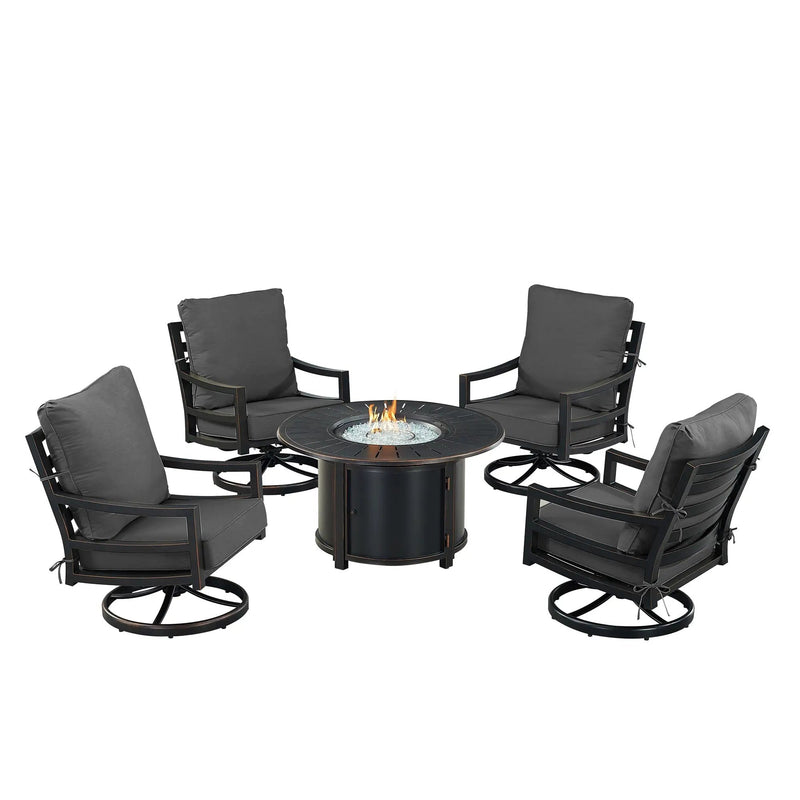 Black Aluminum Fire Table Set with Four Club Chairs by Sharicks