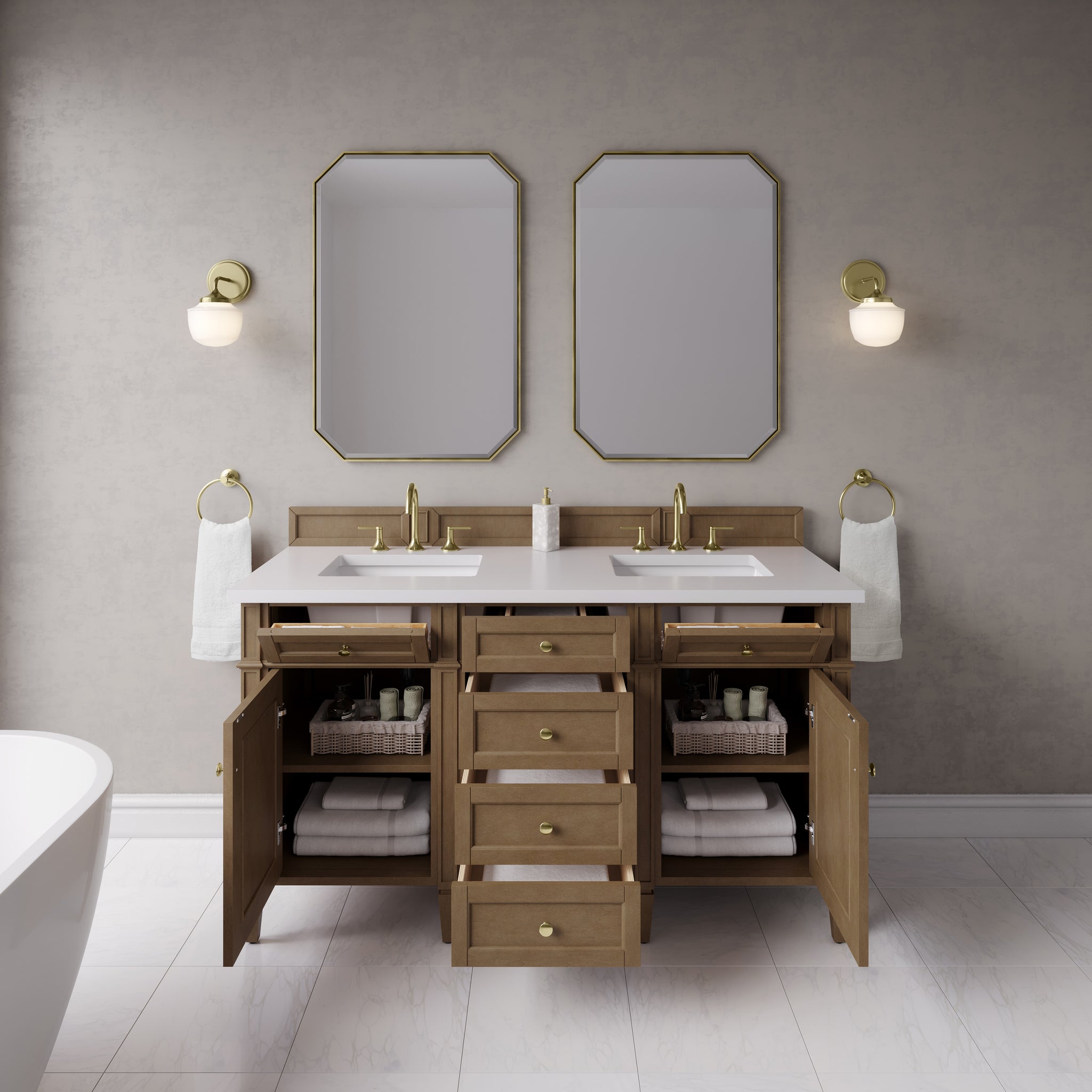 James Martin Brittany 60" Double Bathroom Vanity, Pecan, view 36