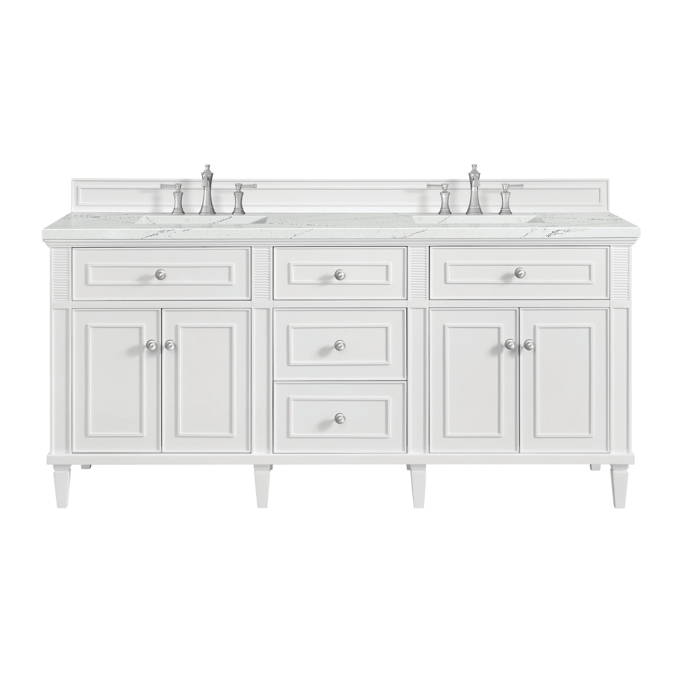 James Martin Lorelai 72" Double Bathroom Vanity, Bright White with Ethereal Noctis countertop