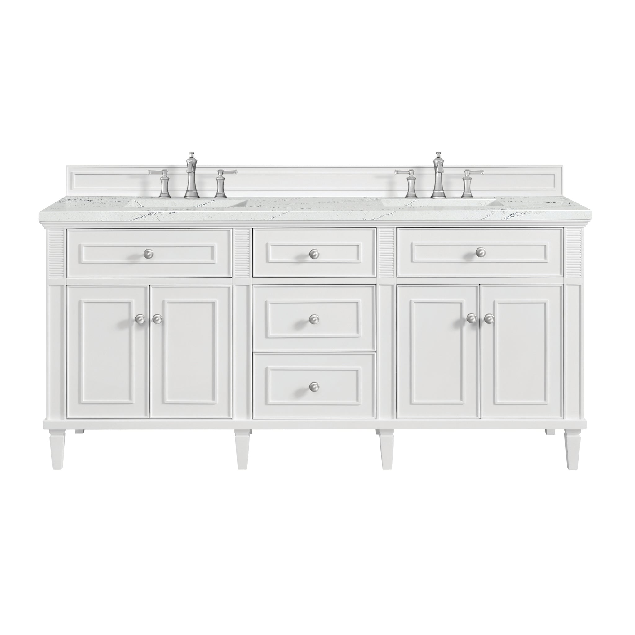 James Martin Lorelai 72" Double Bathroom Vanity, Bright White with Ethereal Noctis countertop