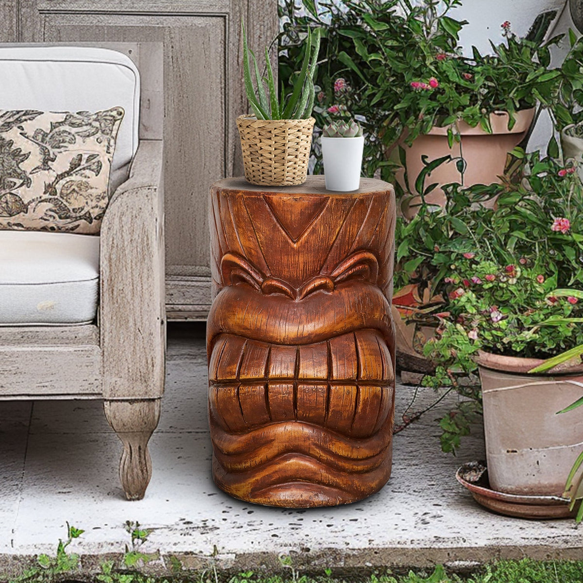 Concrete Hawaiian Tiki Statue Side Table 19 Inch, photo 2 of 9