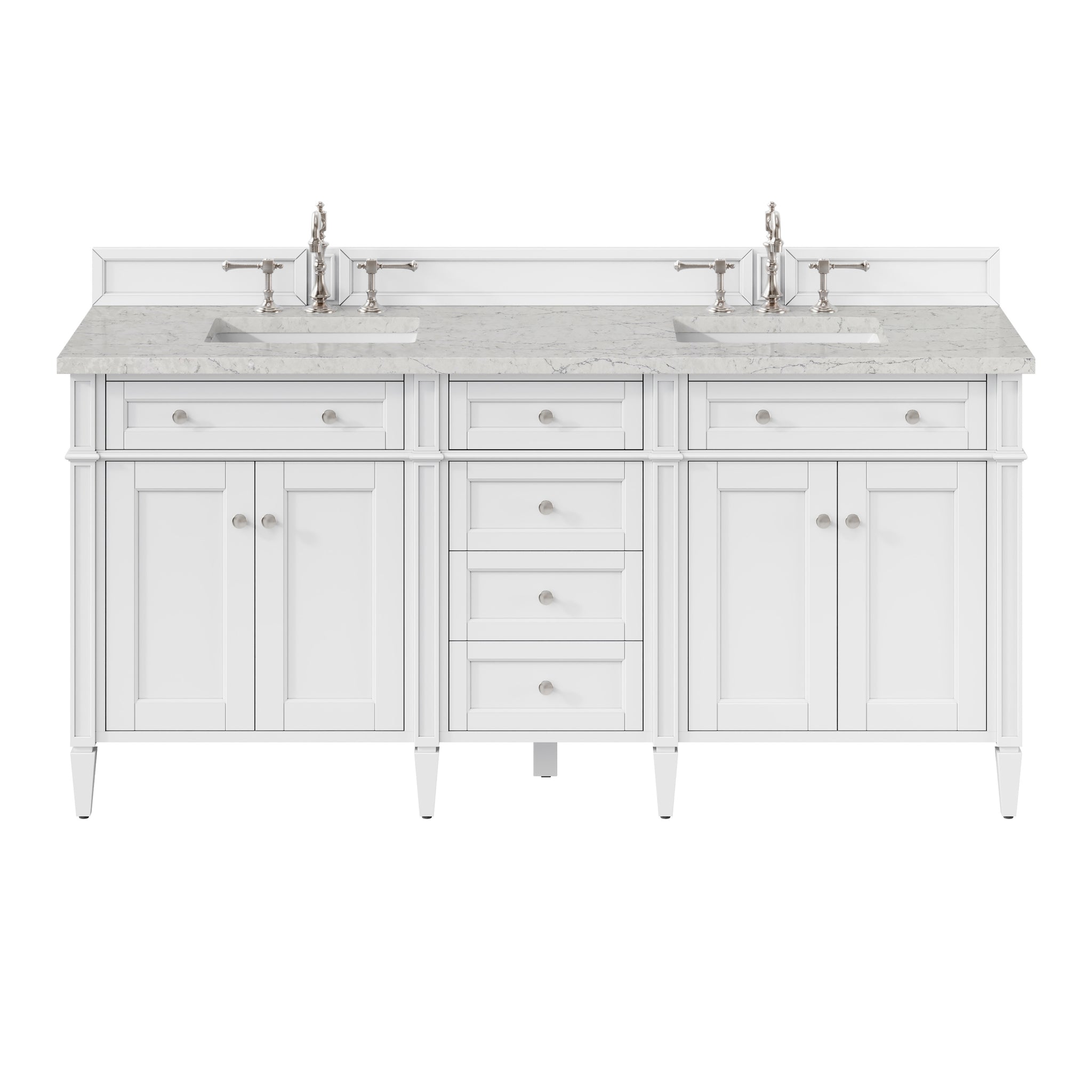 James Martin Brittany 72" Double Bathroom Vanity, Bright White with Eternal Jasmine Pearl countertop