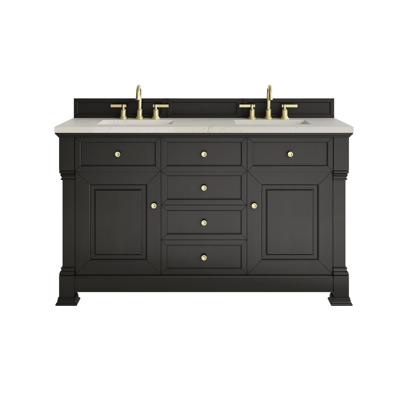 James Martin Brookfield 60" Double Bathroom Vanity, Black Onyx with Siberian countertop