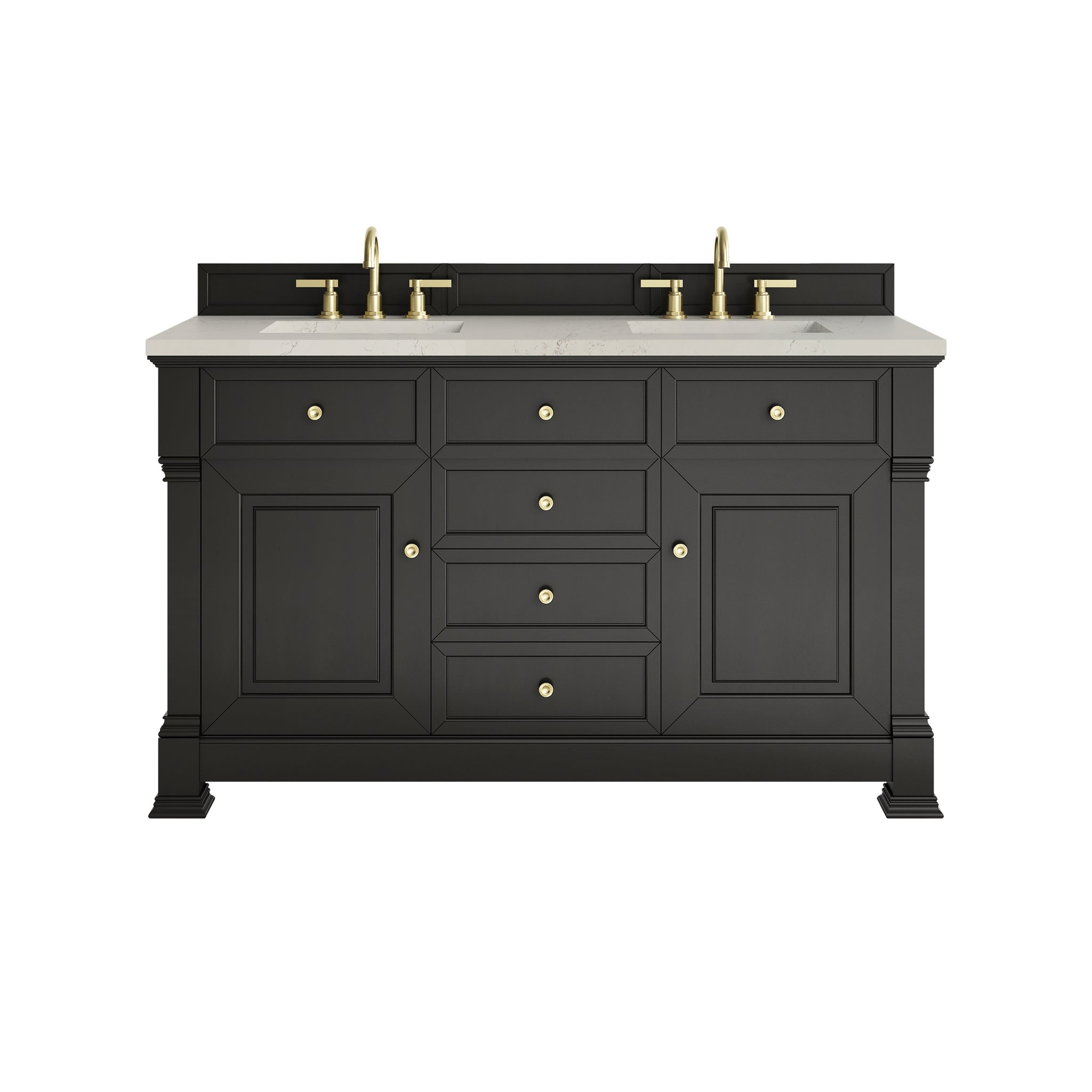 James Martin Brookfield 60" Double Bathroom Vanity, Black Onyx with Siberian countertop