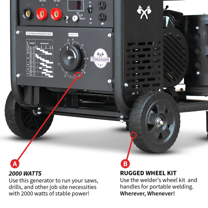 210 Amp Engine Driven Welder Generator 2000 Watt 15 HP Gas Powered by Tomahawk Power