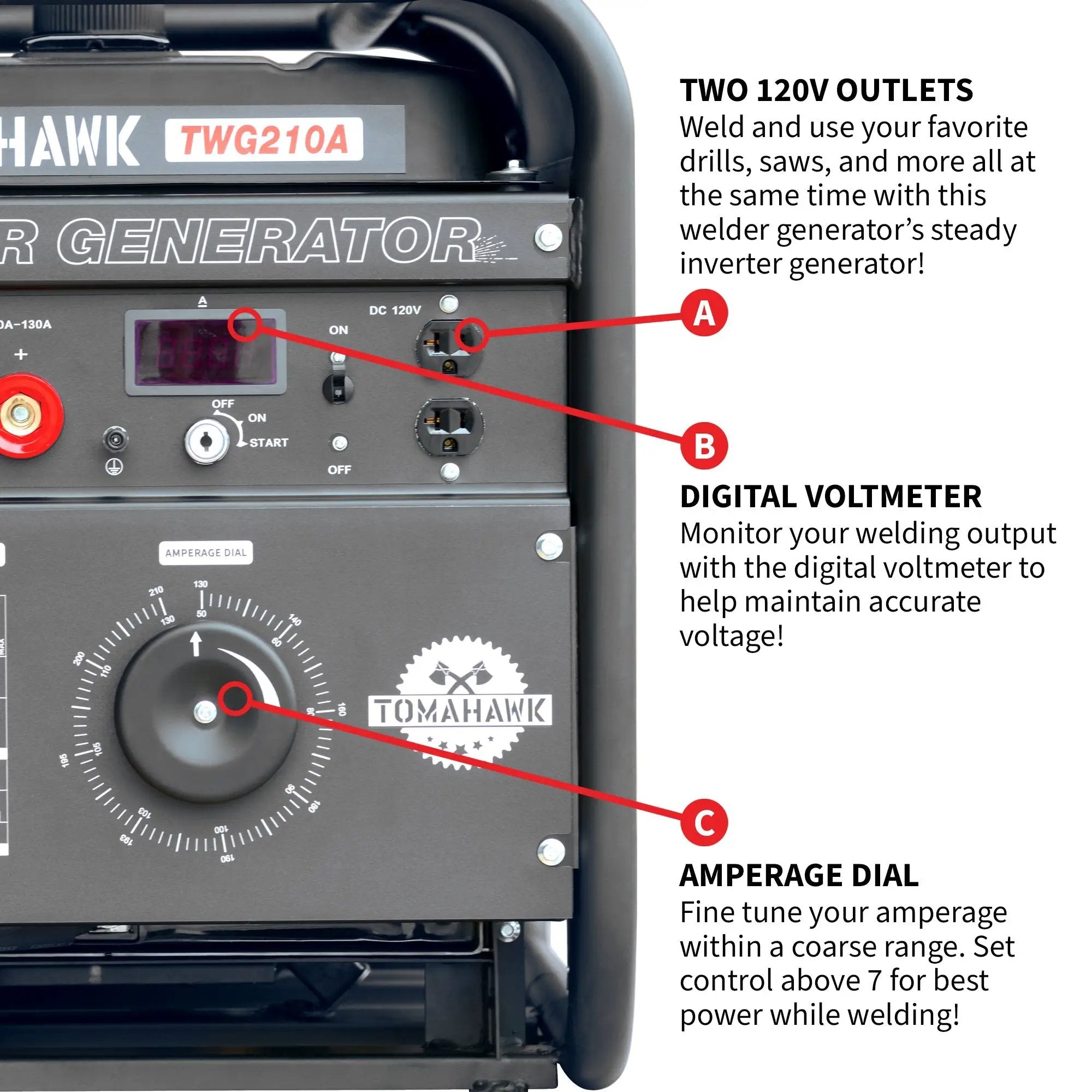 210 Amp Engine Driven Welder Generator 2000 Watt 15 HP Gas Powered by Tomahawk Power