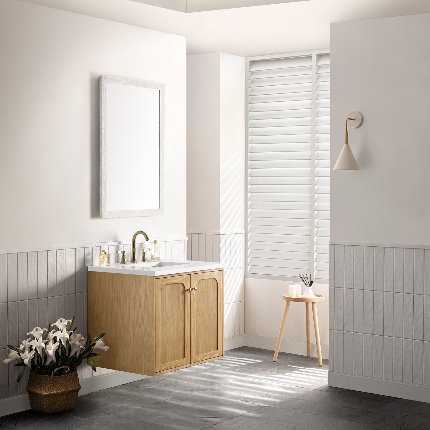 James Martin Laurent 30" Dual Mount Single Bathroom Vanity, Light Natural Oak, view 40