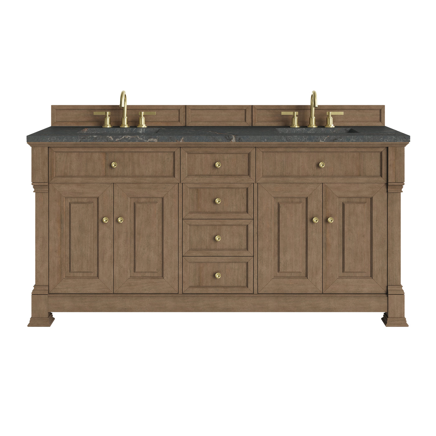 James Martin Brookfield 72" Double Bathroom Vanity, Pecan with Parisien Bleu countertop