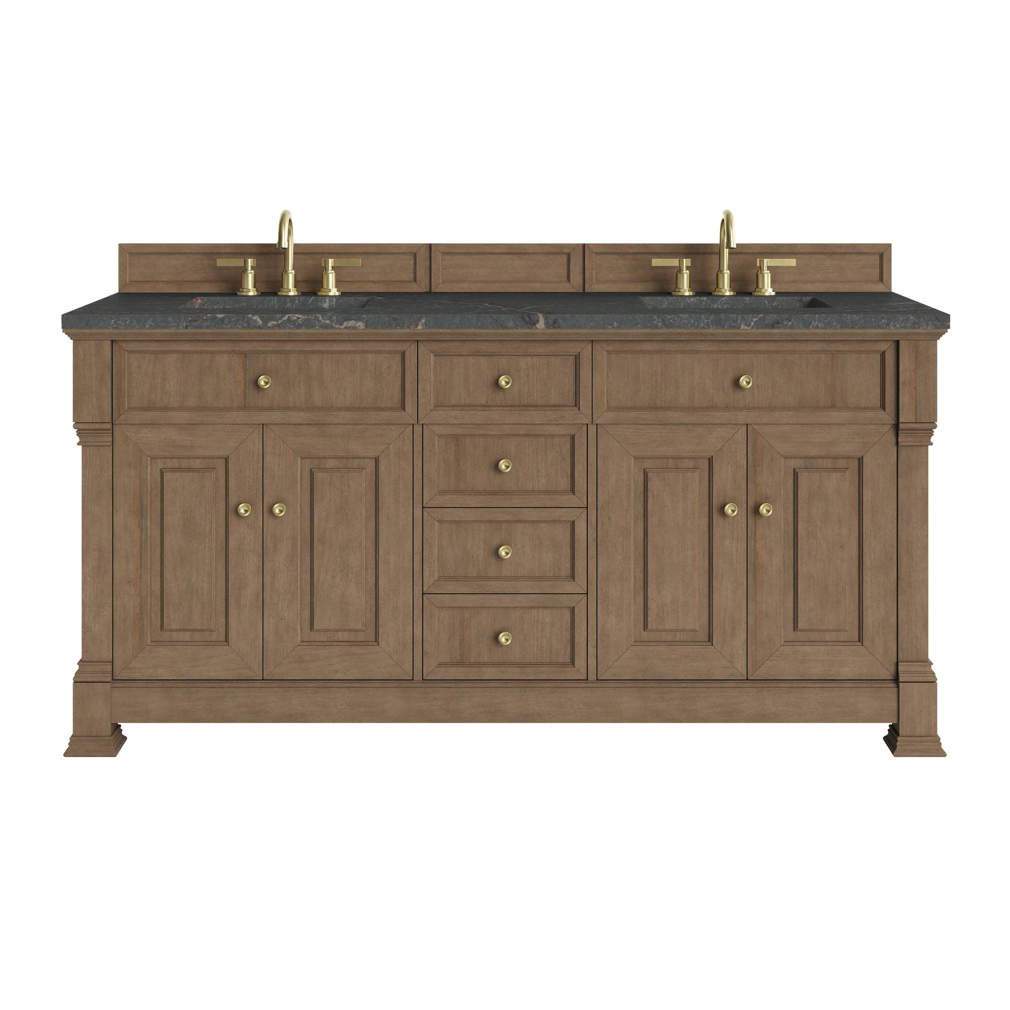 James Martin Brookfield 72" Double Bathroom Vanity, Pecan with Parisien Bleu countertop