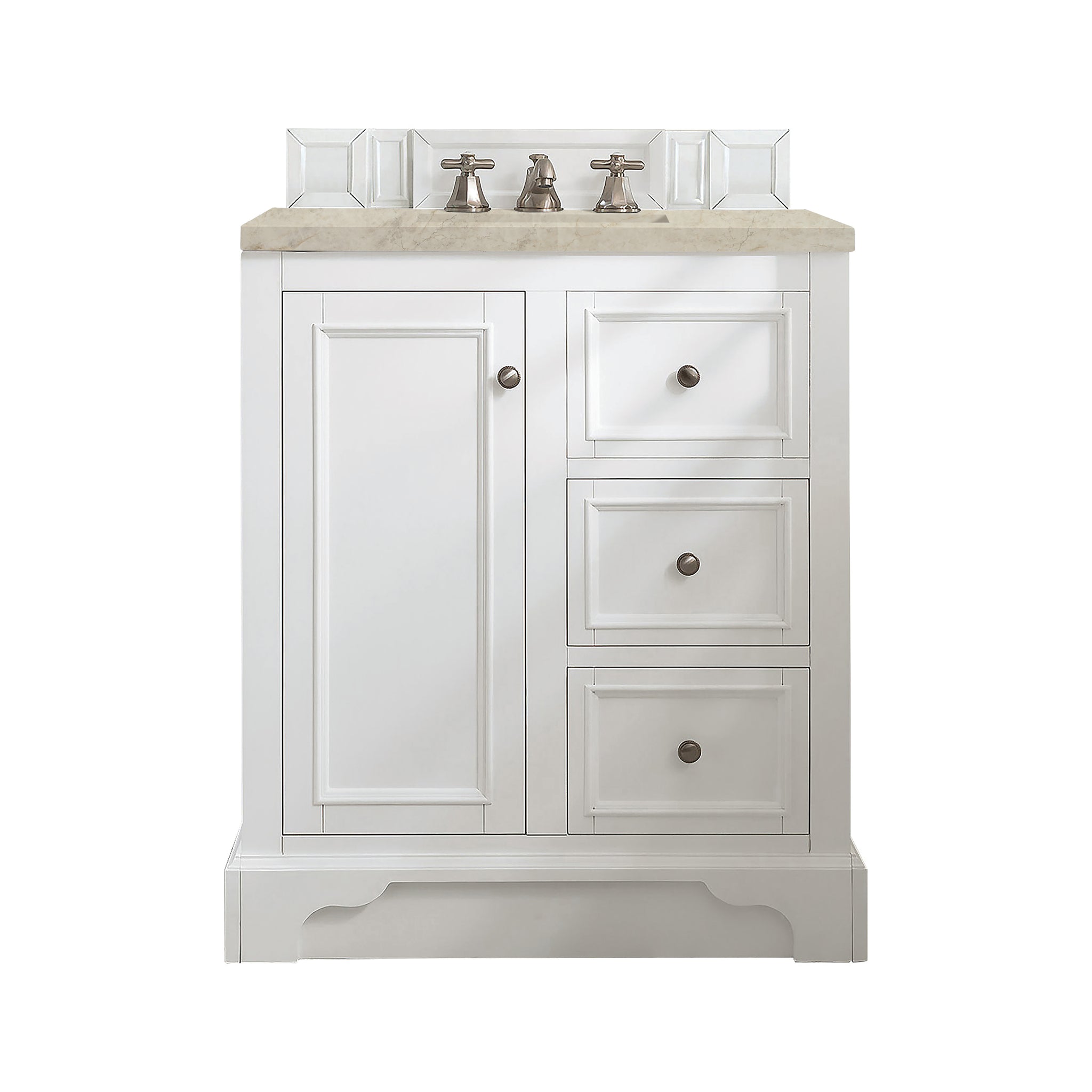 James Martin De Soto 30" Single Bathroom Vanity, Bright White with Tajnar countertop