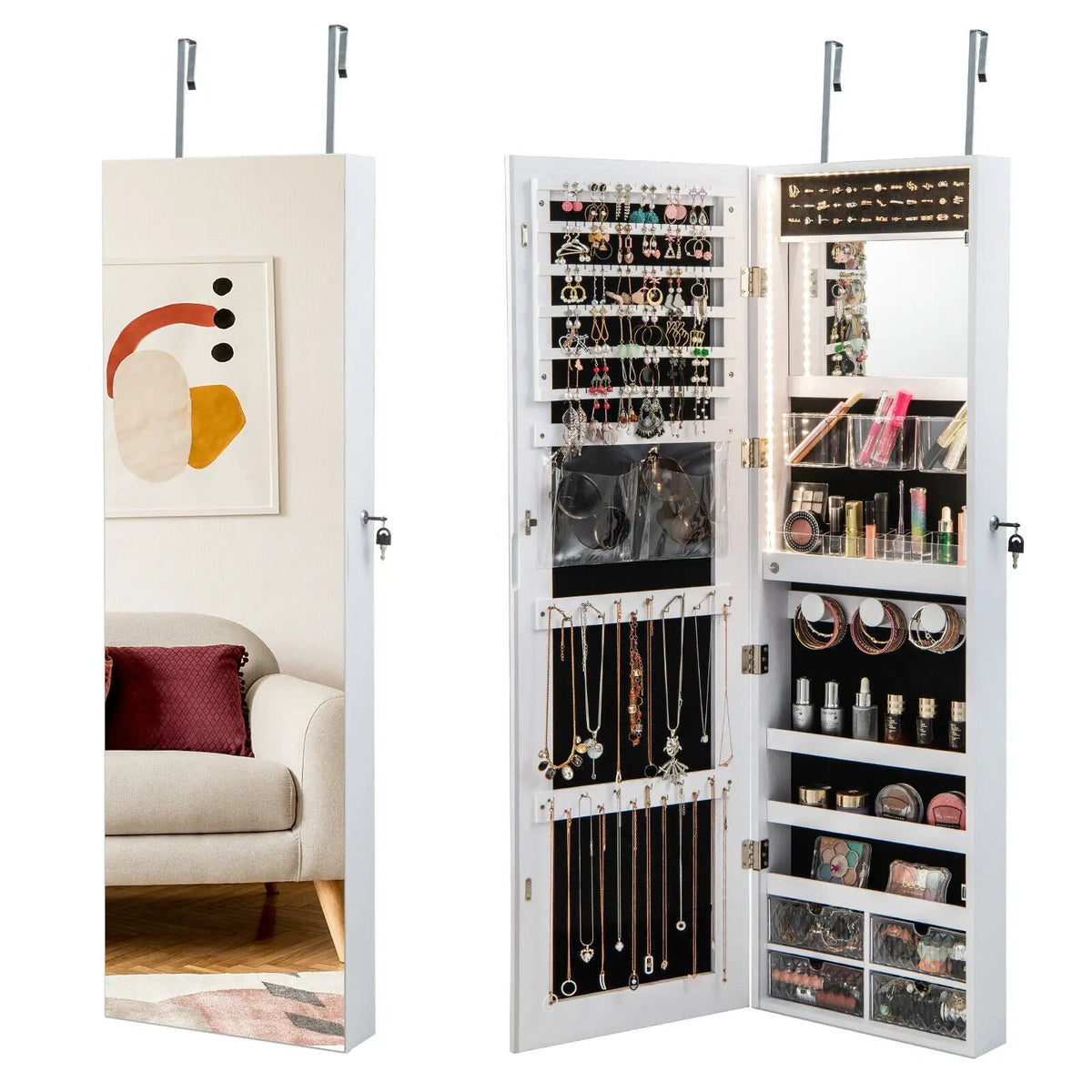 Wall Mounted Jewelry Cabinet with 3-Color Lights, photo 21 of 24