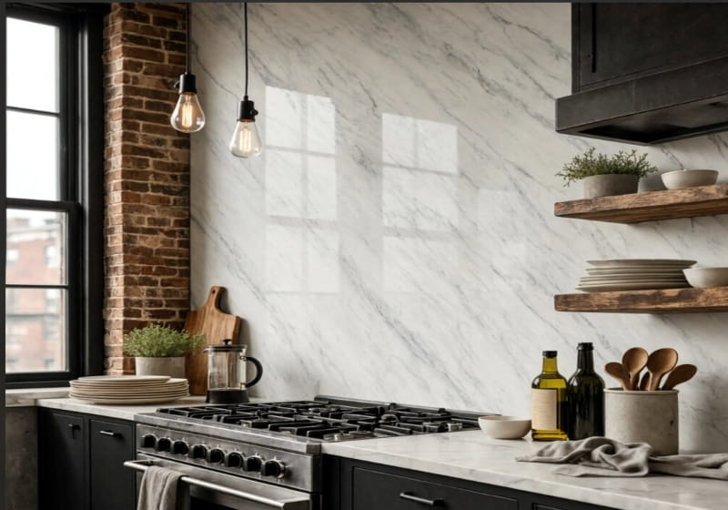 White Carrara C Supreme Honed Marble Slab Random 1 1/4 room scene