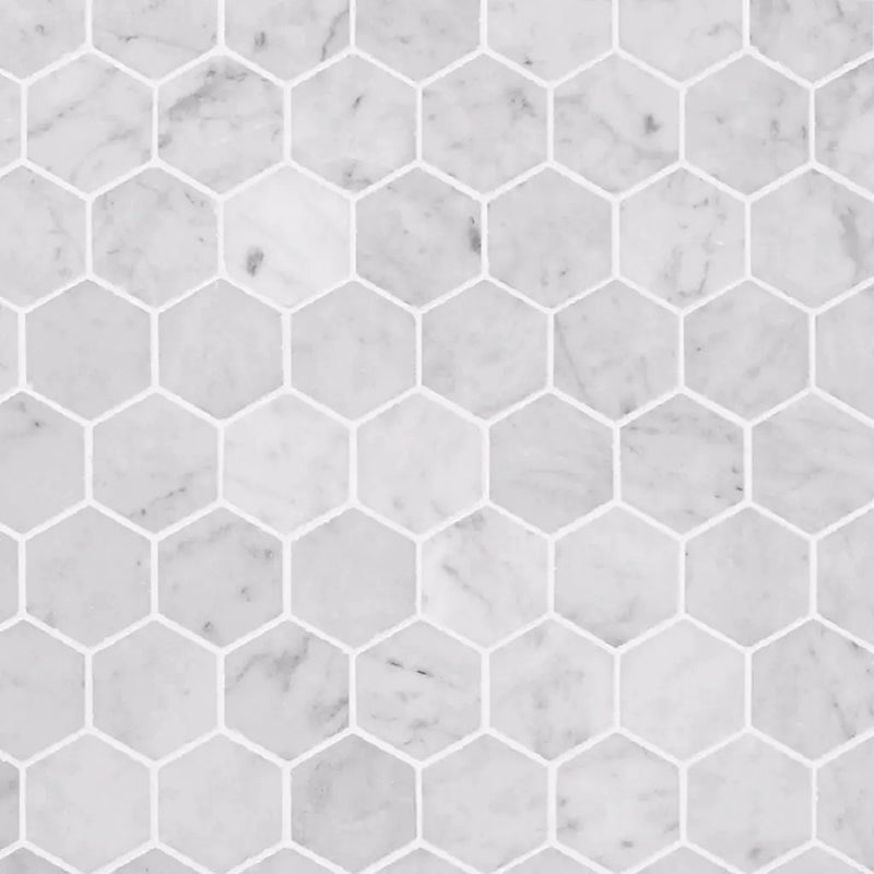 Powder White 12x12 Honed Hexagon Bianco Carrara Marble Mosaic Tile (5 pack, 4.83 sq ft/case) by Apollo Tile