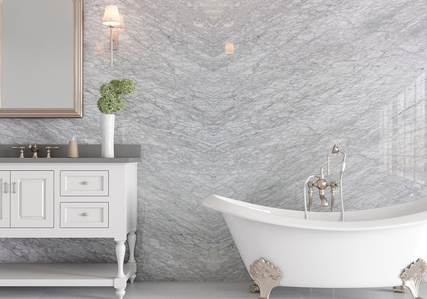 White Carrara Honed Marble Slab Random