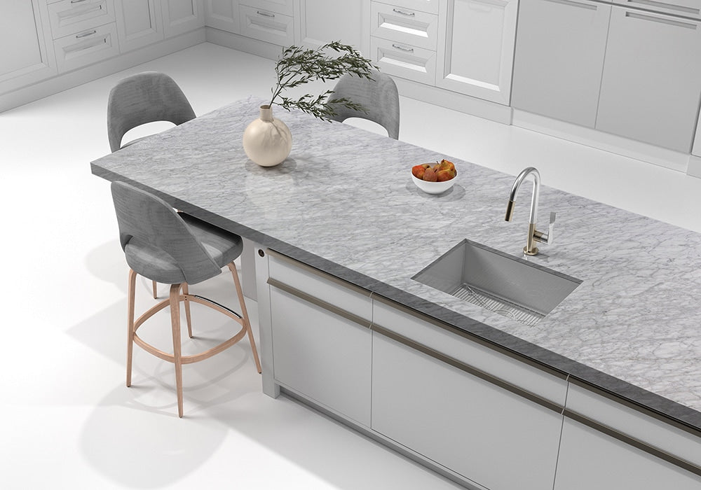 White Carrara Honed Marble Slab Random room scene 4