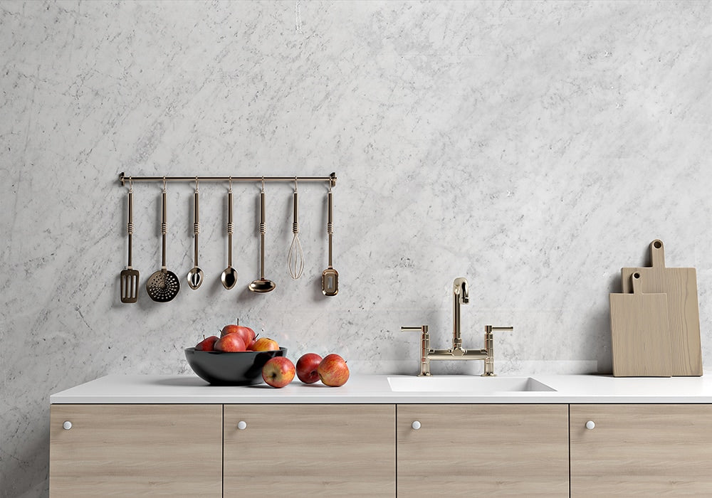 White Carrara Polished Marble Slab Random 1 1/4 room scene 2