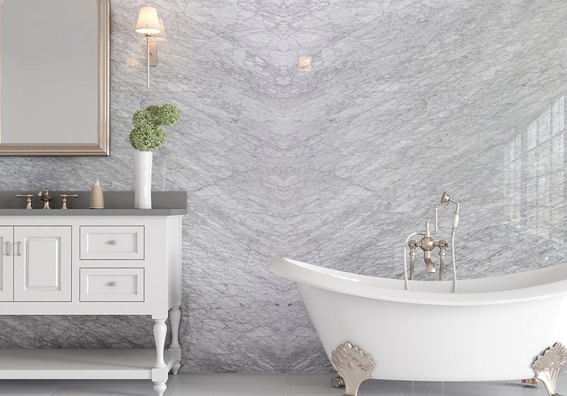 White Carrara Polished Marble Slab Random 3/4 room scene