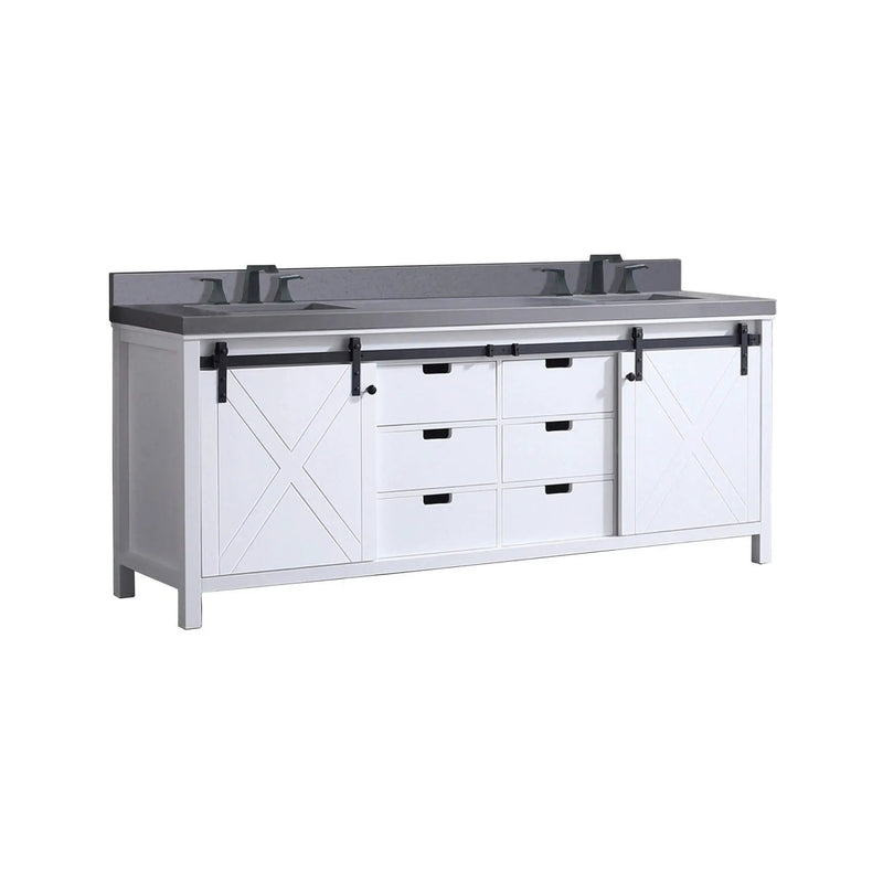 Nuvia White Bathroom Vanity With Gray Quartz Top And Faucet Set (SAK40685) by SAKSBY WHOLESALE