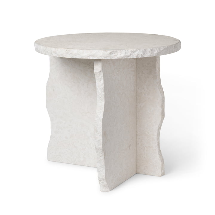 White Fossil Limestone Natural Stone End/Side Table by GobekDesign