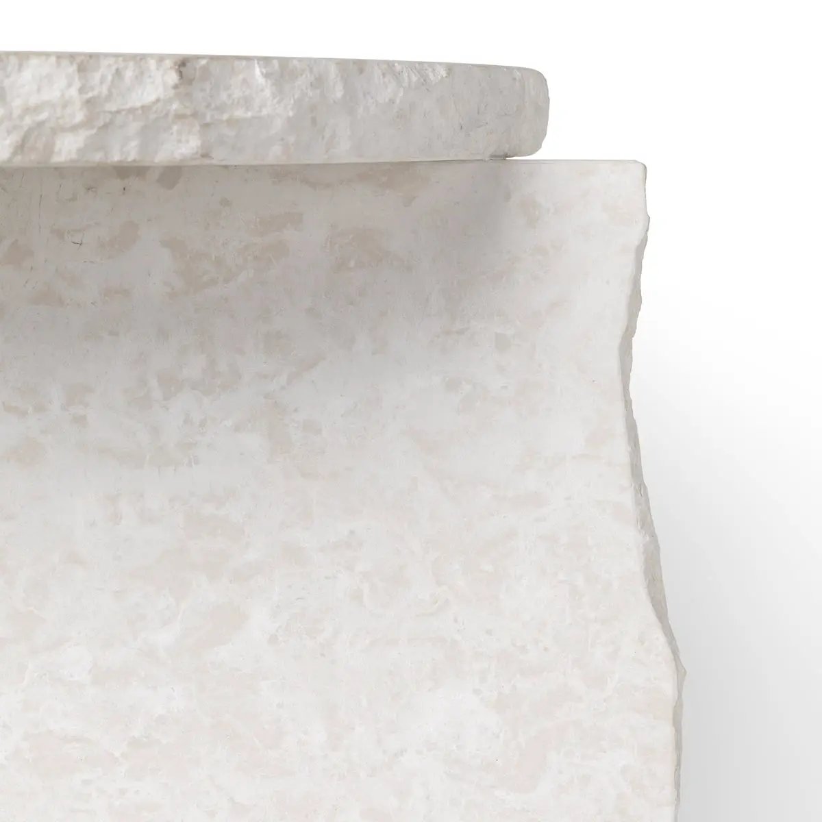 White Fossil Limestone Turkish Handcrafted Natural Stone End Table by GobekDesign