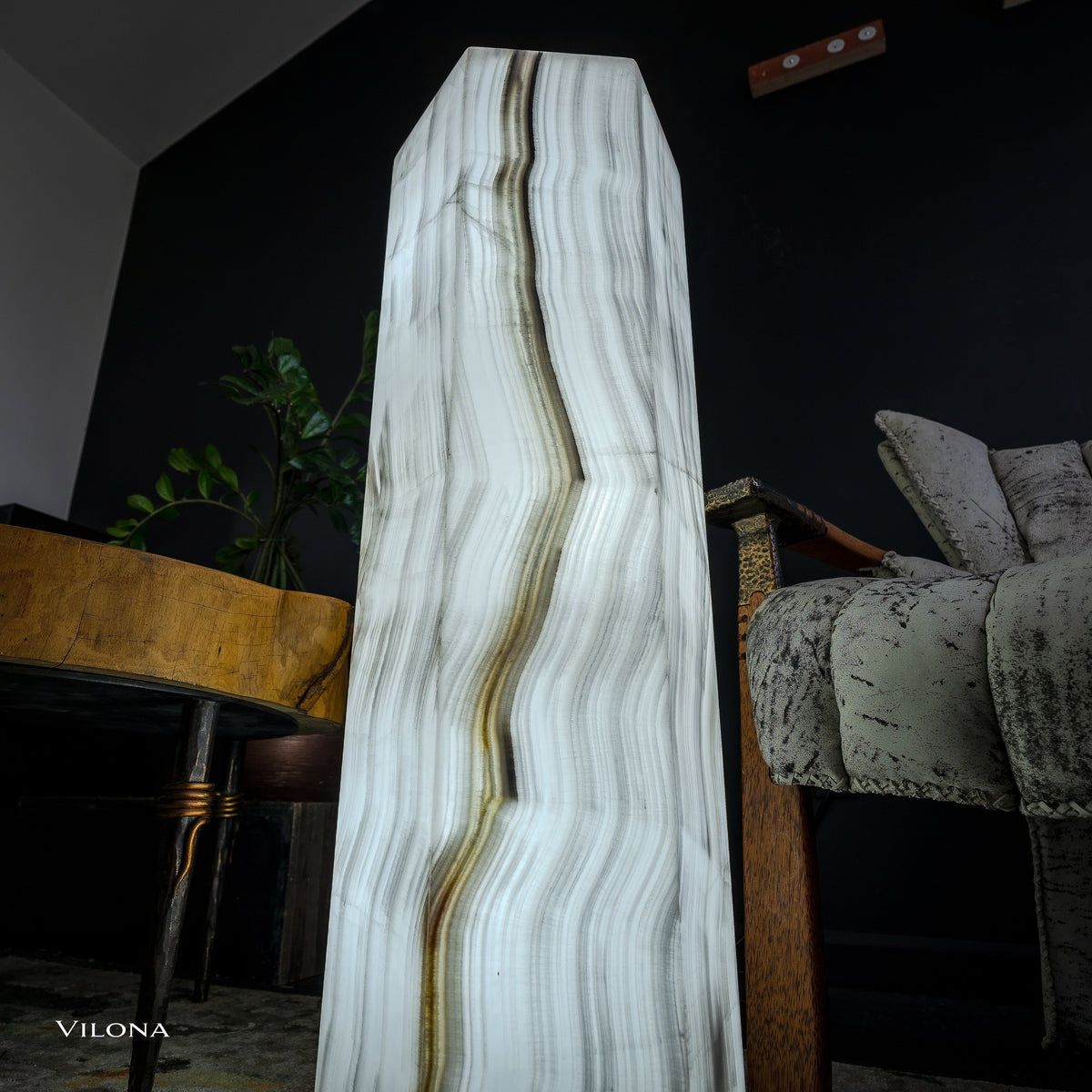 White Ice Onyx Floor Lamp - Small - 39.5"H x 13.5"W - Hexagon - #1, photo 10 of 13