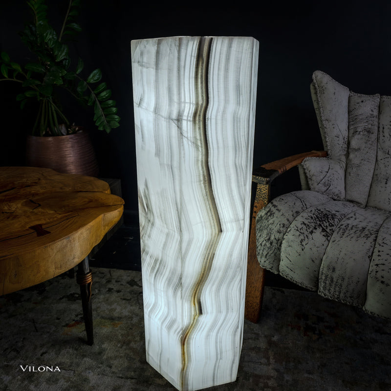 White Ice Onyx Floor Lamp - Small - 39.5"H x 13.5"W - Hexagon - #1, photo 8 of 13