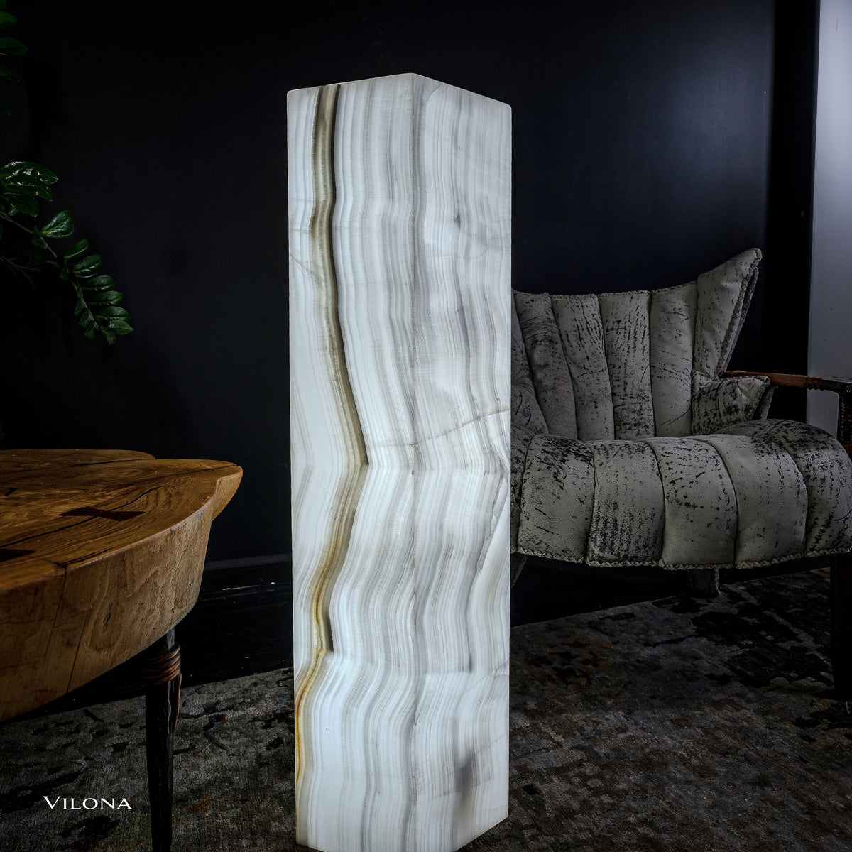 White Ice Onyx Floor Lamp - Small - 39.5"H x 13.5"W - Hexagon - #1, photo 9 of 13