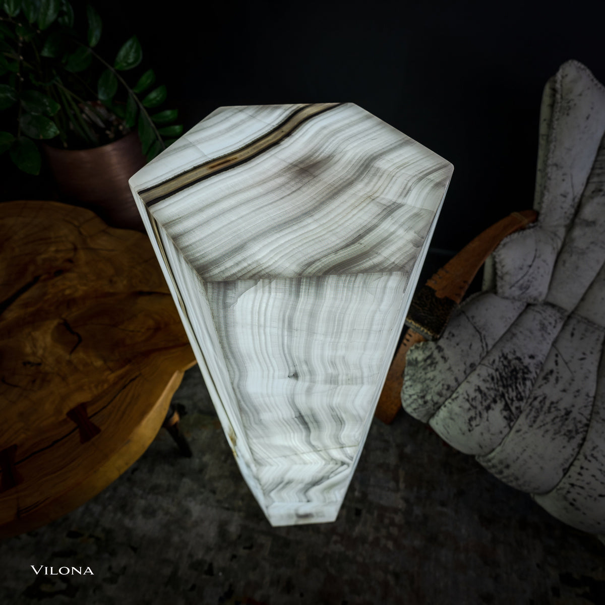 White Ice Onyx Floor Lamp - Small - 39.5"H x 13.5"W - Hexagon - #1, photo 6 of 13
