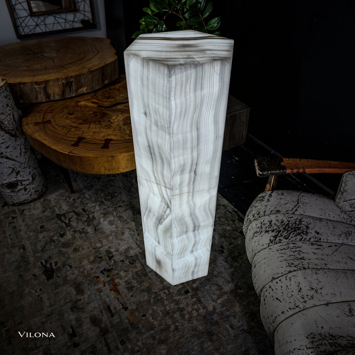 White Ice Onyx Floor Lamp - Small - 39.5"H x 13.5"W - Hexagon - #1, photo 11 of 13