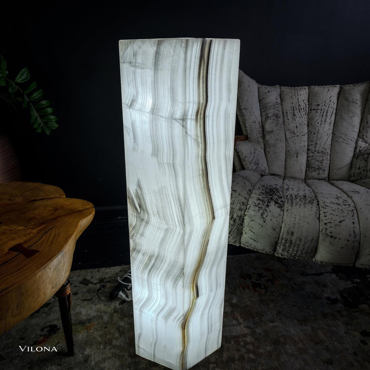 White Ice Onyx Floor Lamp - Small - 39.5"H x 13.5"W - Hexagon - #1, photo 4 of 13