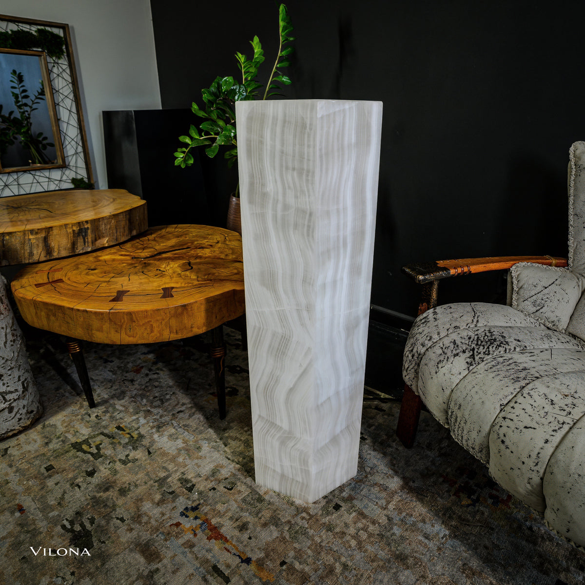 White Ice Onyx Floor Lamp - Small - 39.5"H x 13.5"W - Hexagon - #1, photo 12 of 13