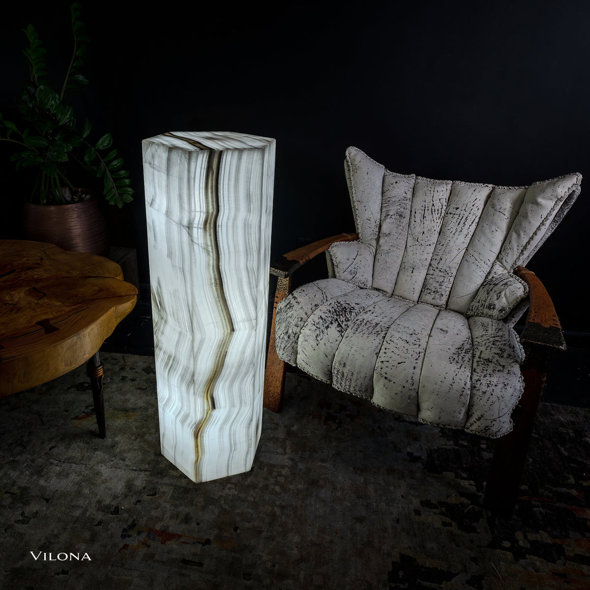 White Ice Onyx Floor Lamp - Small - 39.5"H x 13.5"W - Hexagon - #1, photo 2 of 13