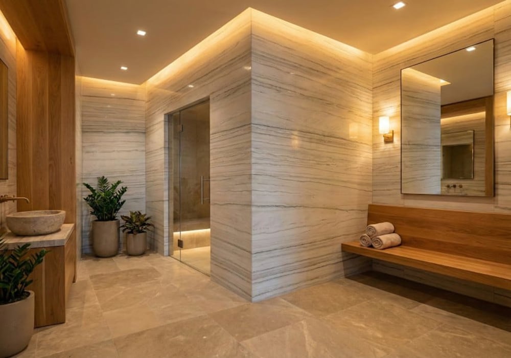 White Mustang Polished Quartzite Slab Random room scene 5