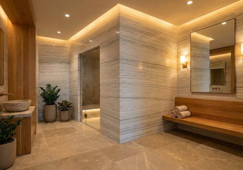 White Mustang Polished Quartzite Slab Random room scene 5