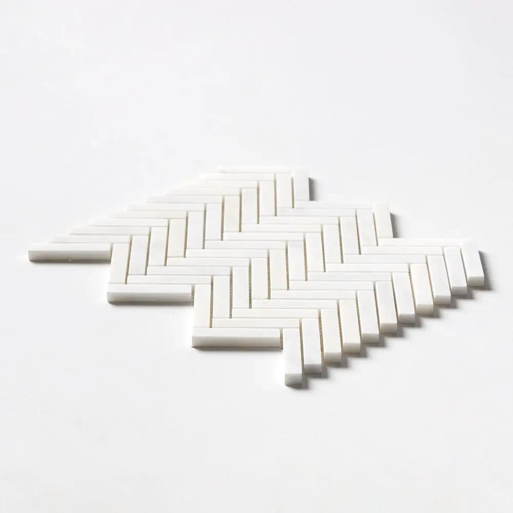 White Pearl Honed Herringbone 5/8x3 Marble Mosaics 10 7/16x12 13/16 by Stonetiledepot