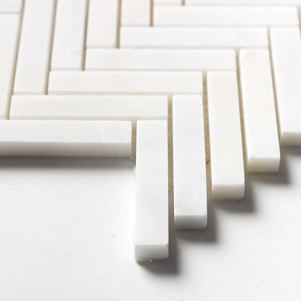 White Pearl Honed Herringbone 5/8x3 Marble Mosaics 10 7/16x12 13/16 by Stonetiledepot