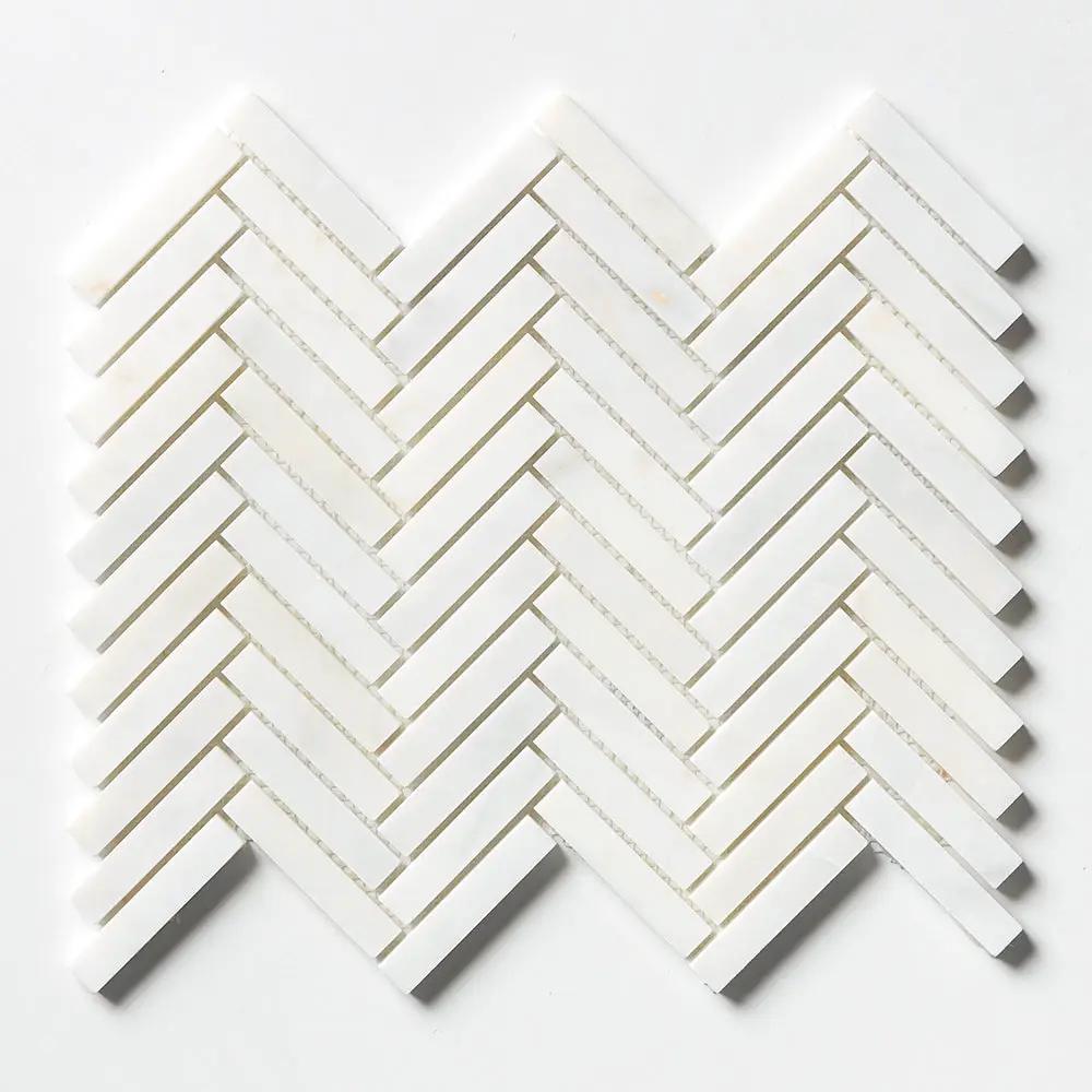 White Pearl Honed Herringbone 5/8x3 Marble Mosaics 10 7/16x12 13/16 by Stonetiledepot