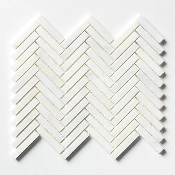 White Pearl Honed Herringbone 5/8x3 Marble Mosaics 10 7/16x12 13/16