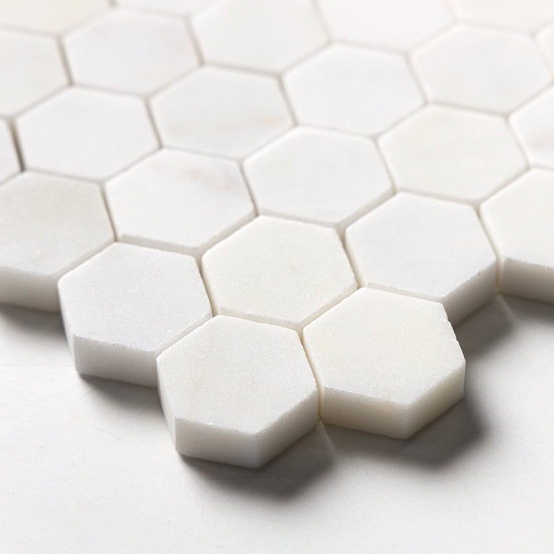 White Pearl Honed Hexagon 1x1 Marble Mosaics 11 1/2x12 1/4 Marble Honed 12x12 Mosaics — 4