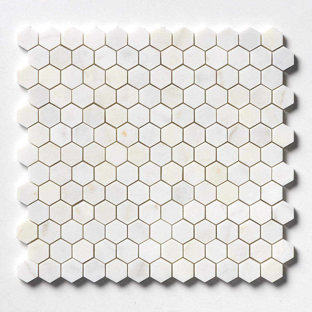 White Pearl Honed Hexagon 1x1 Marble Mosaics 11 1/2x12 1/4 Marble Honed 12x12 Mosaics