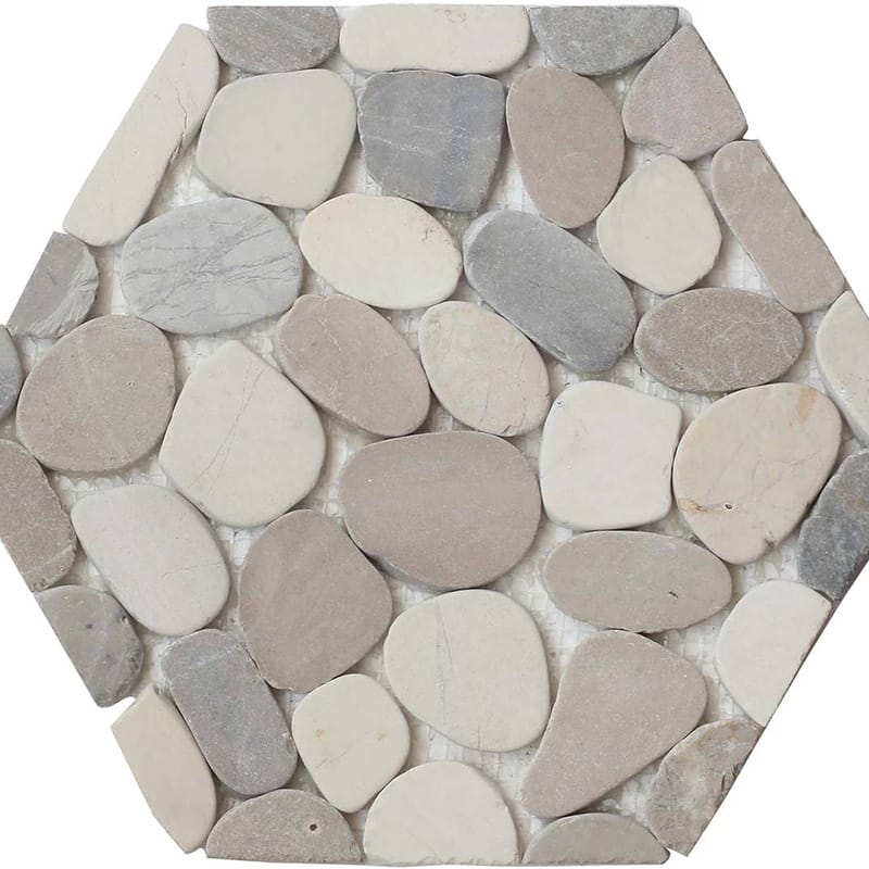 White Tan Gray Natural Pebble Mosaics 9 7/8x11 7/8 Pebble Natural 12x12 Mosaics