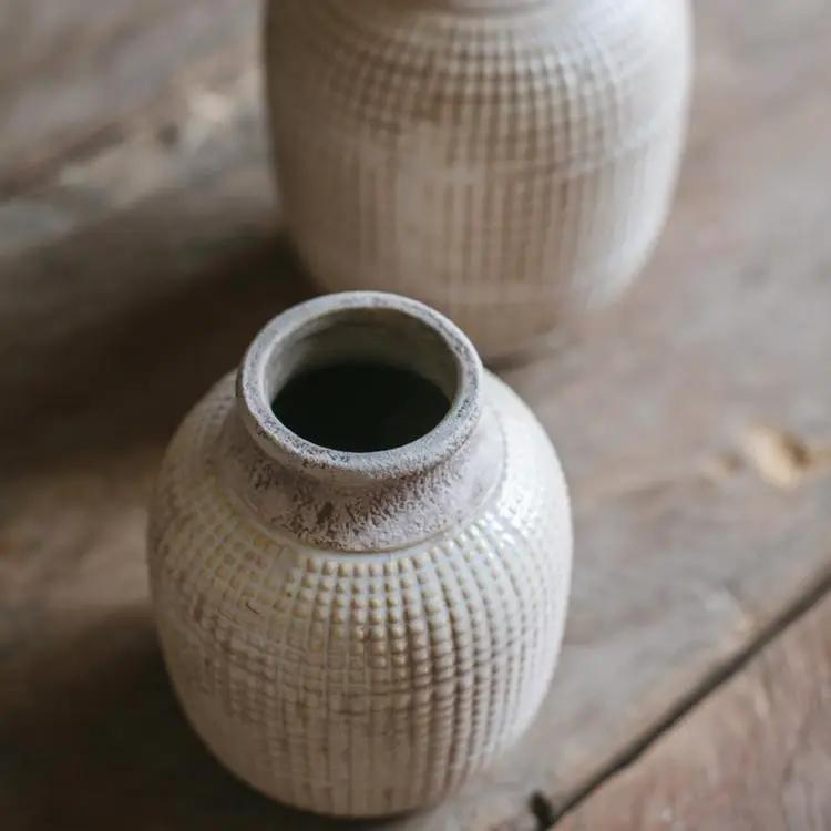 White Textured Porcelain Ceramic Jar Vase by RusticReach