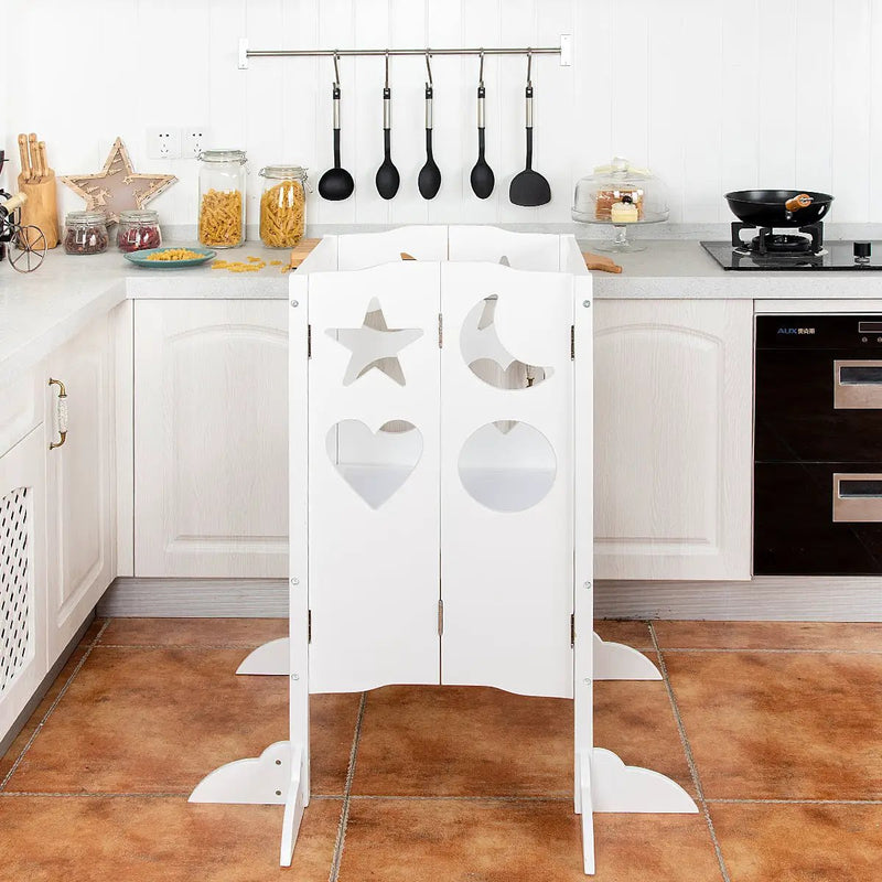 Folding Kids Kitchen Helper Kitchen Counter Step Stool-White by DirectDeals