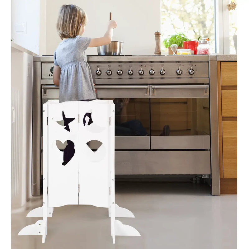 Folding Kids Kitchen Helper Kitchen Counter Step Stool-White by DirectDeals