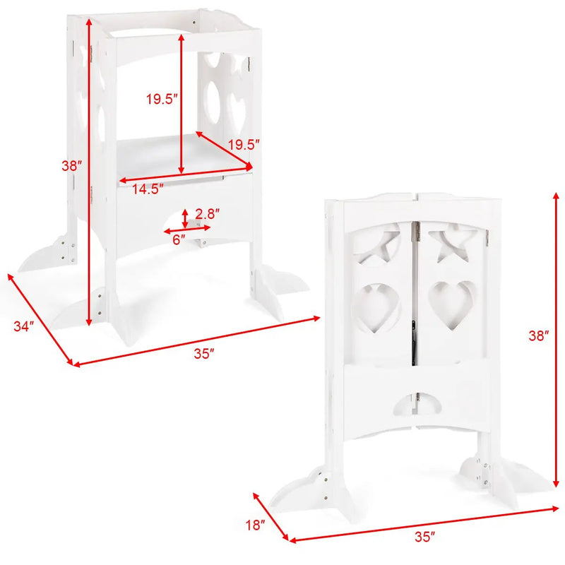 Folding Kids Kitchen Helper Kitchen Counter Step Stool-White by DirectDeals