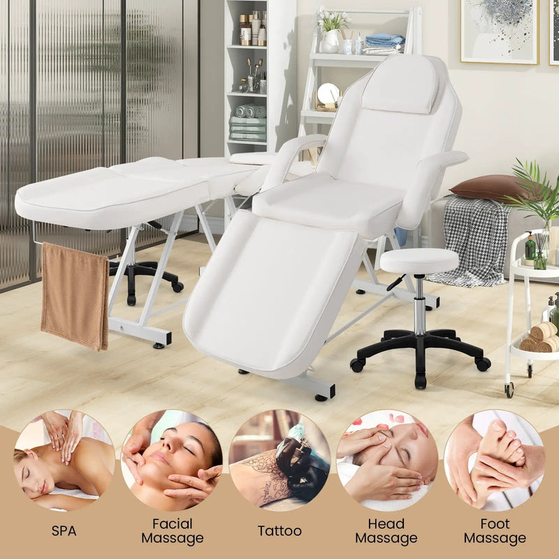 73 Inch Facial Chair Set with Removable Headrest Detachable Armrests and Towel Rack-White by DirectDeals