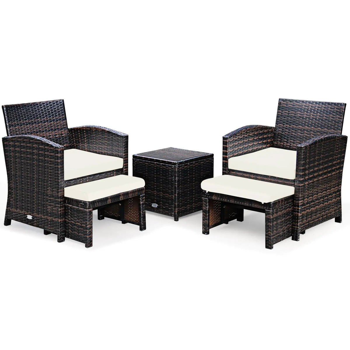5 Pieces Patio Rattan Furniture Set with Ottoman and Tempered Glass Coffee Table-Gray by DirectDeals